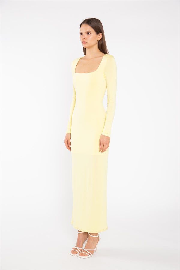 Glamorous Lemon-Yellow Square-neck Maxi-Dress