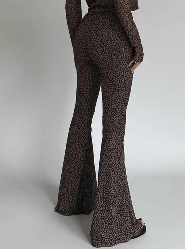 Glamorous Leopard-Mesh Flared-Trousers