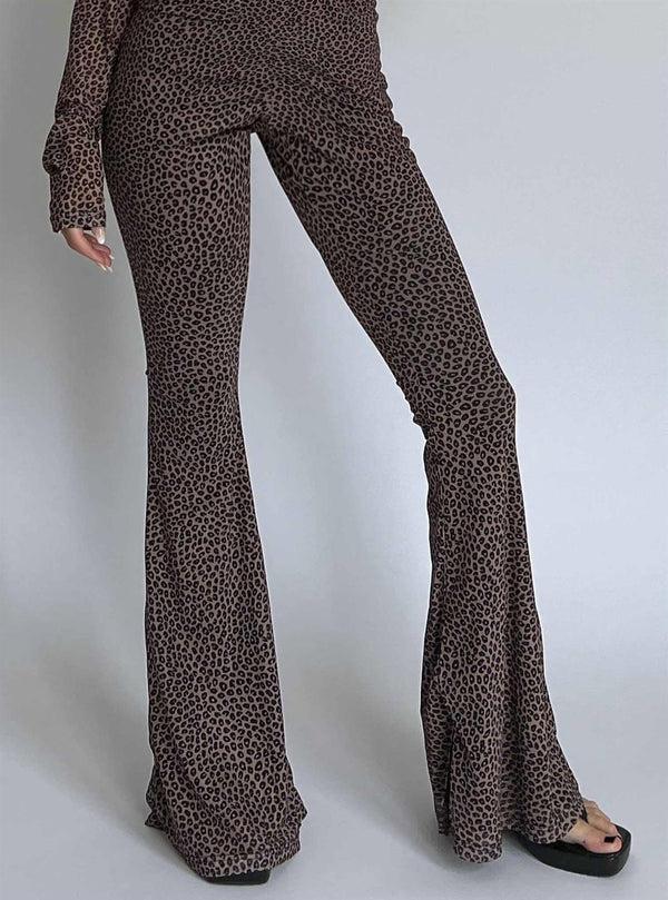 Glamorous Leopard-Mesh Flared-Trousers
