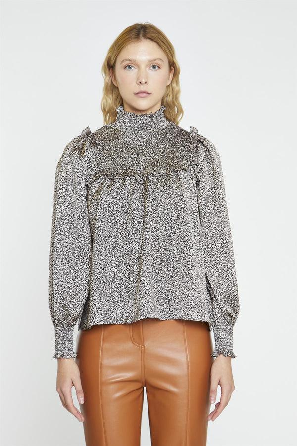 Glamorous Leopard-Swirl Long-Sleeve Blouse