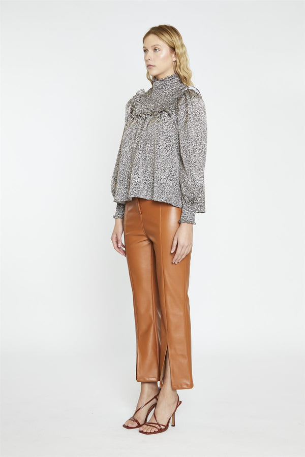 glamorous Leopard-Swirl Long-Sleeve Blouse