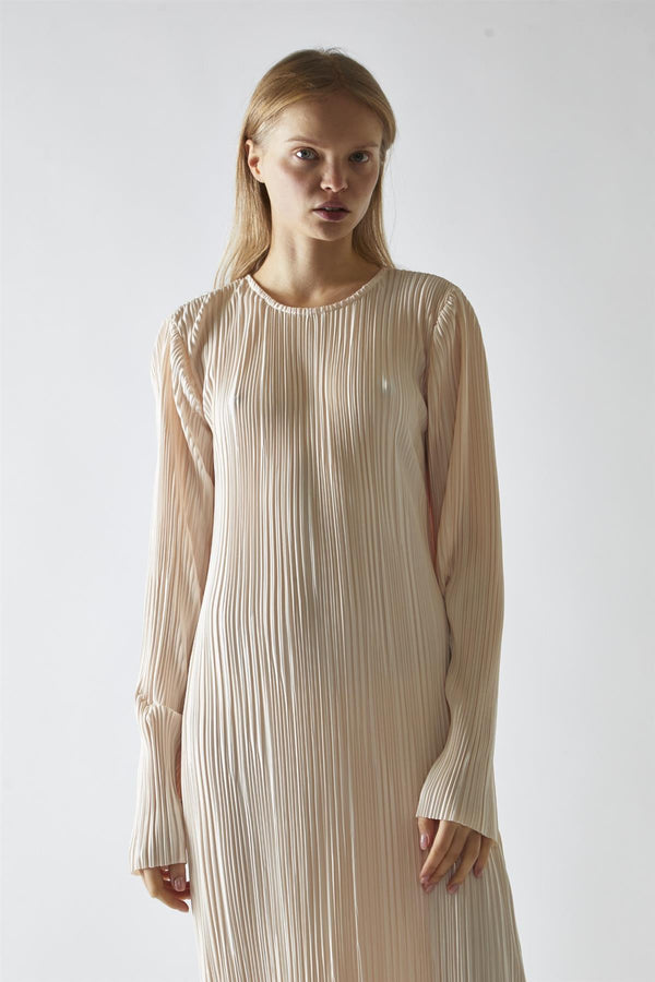 Glamorous Light-Apricot Plisse Midaxi-Dress