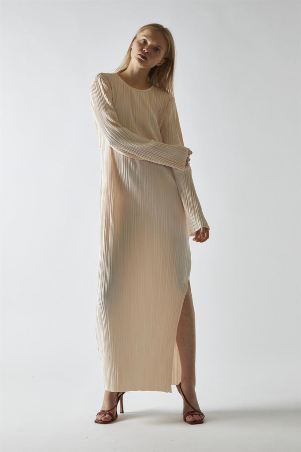 glamorous Light-Apricot Plisse Midaxi-Dress