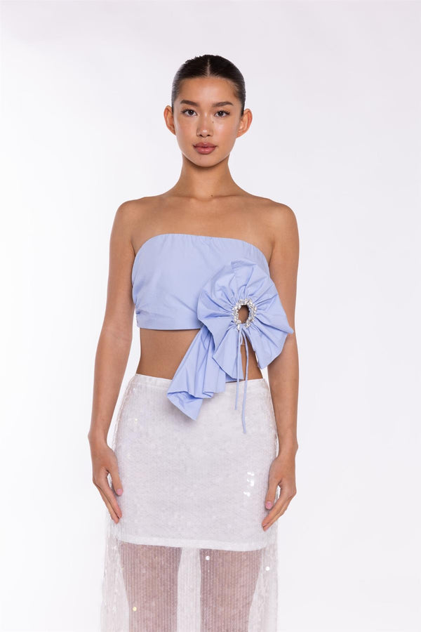Glamorous Light-Blue 3D Corsage Crop-Top