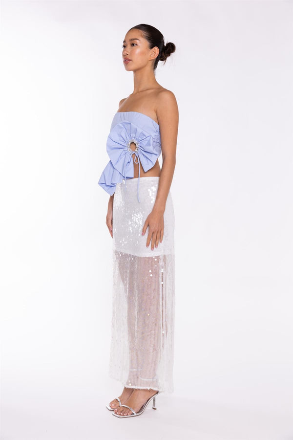 Glamorous Light-Blue 3D Corsage Crop-Top