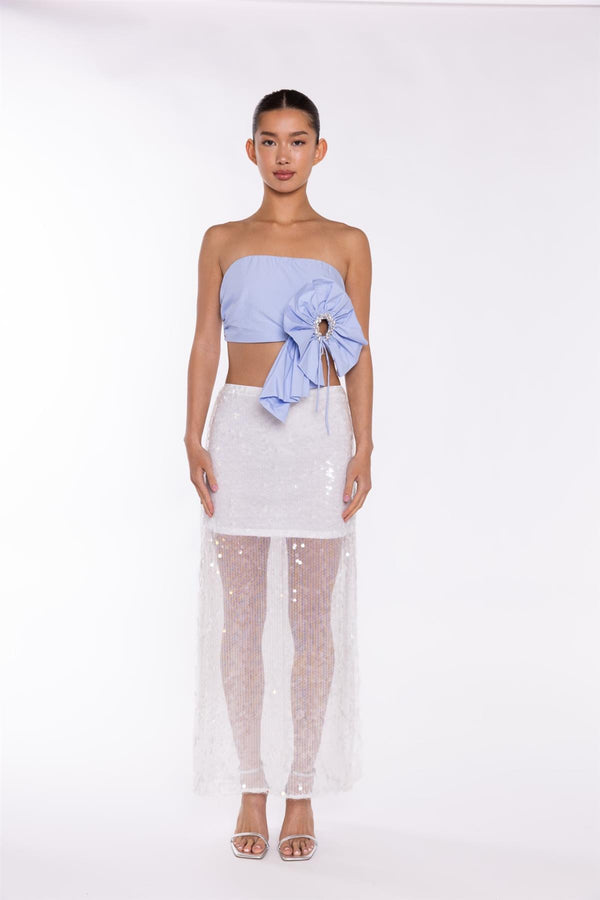 glamorous Light-Blue 3D Corsage Crop-Top