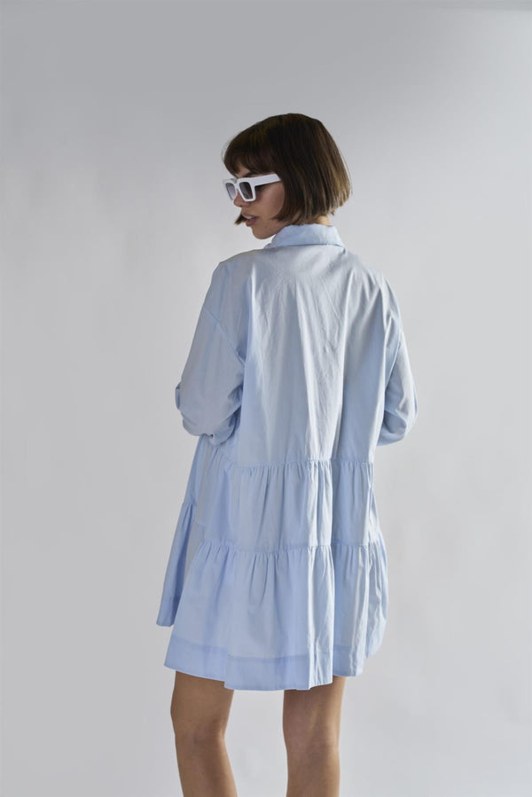 Glamorous Light-Blue Collared-Skater-Mini-Dress