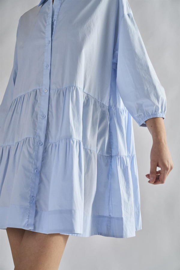 Glamorous Light-Blue Collared-Skater-Mini-Dress