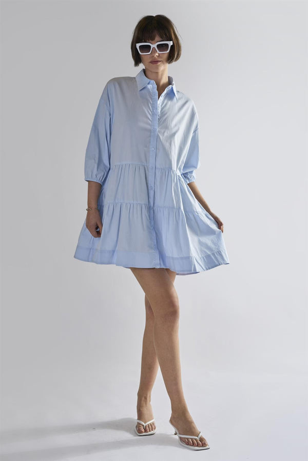 glamorous Light-Blue Collared-Skater-Mini-Dress