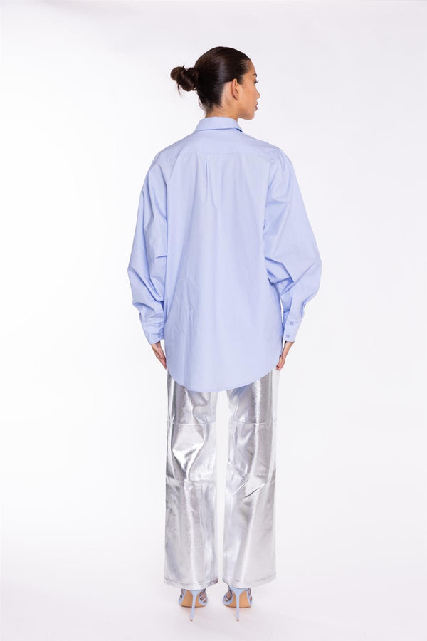 Glamorous Light-Blue Rhinestone Cut-Out -Shirt