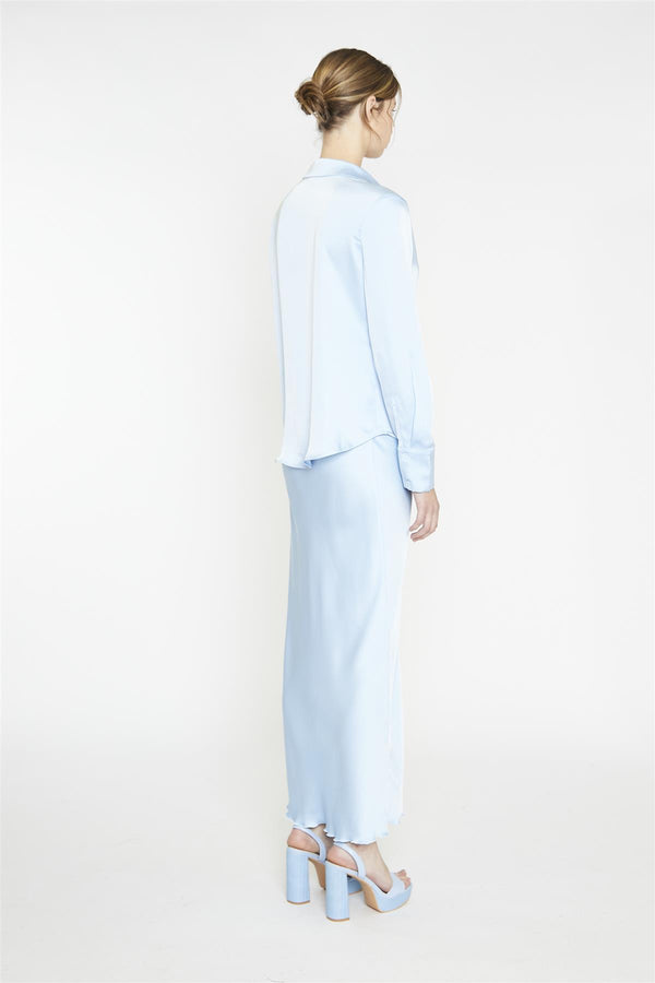 Glamorous Light-Blue Satin Classic-Shirt