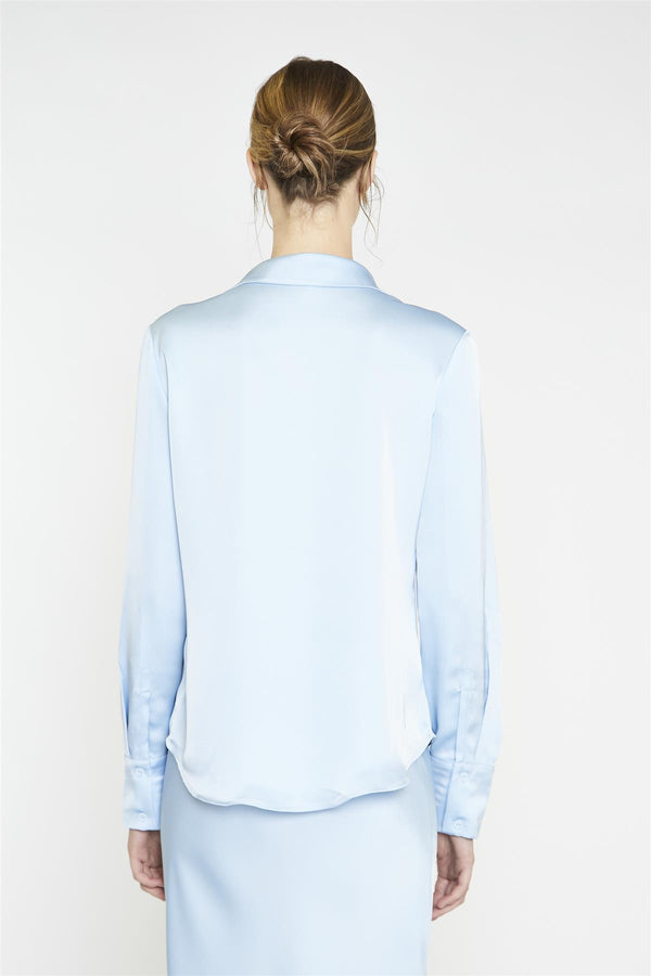 Glamorous Light-Blue Satin Classic-Shirt