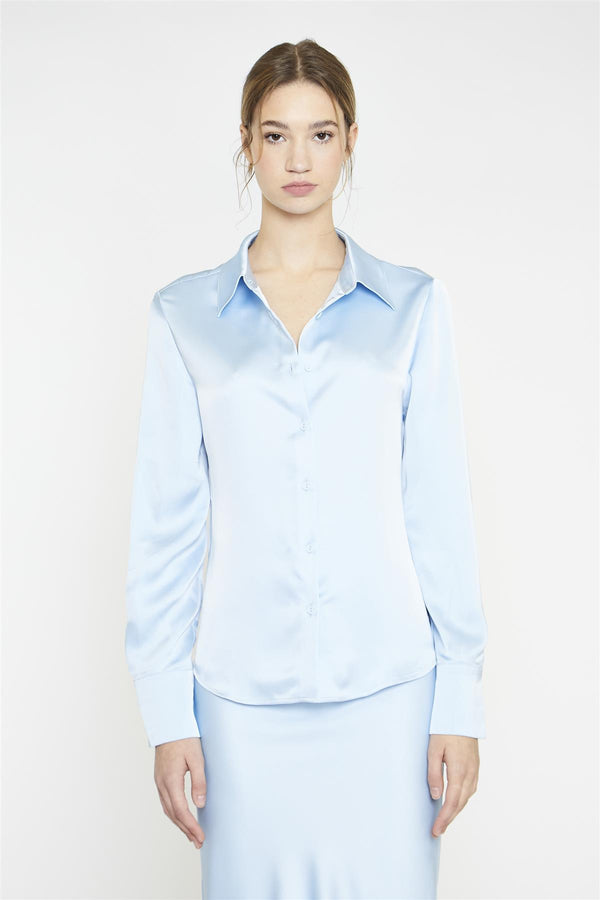 Glamorous Light-Blue Satin Classic-Shirt