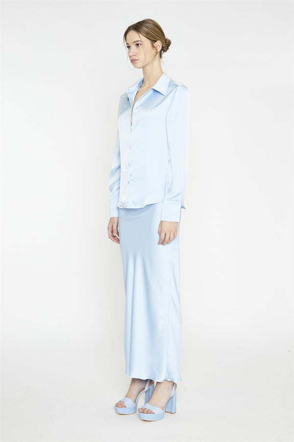 glamorous Light-Blue Satin Classic-Shirt
