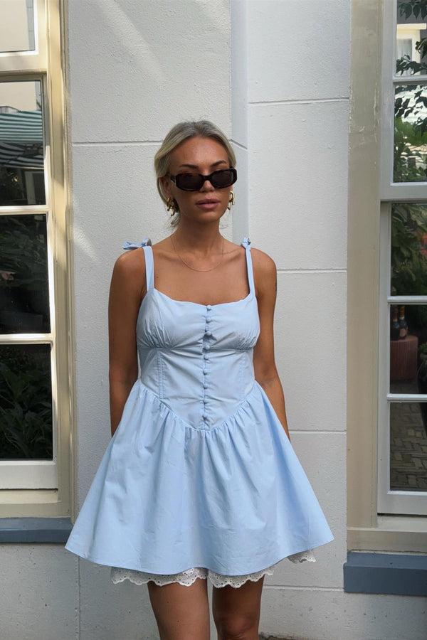 glamorous Light Blue Skater Mini-Dress