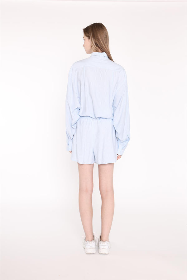 Glamorous Light-Blue Stripe Side Split Shorts