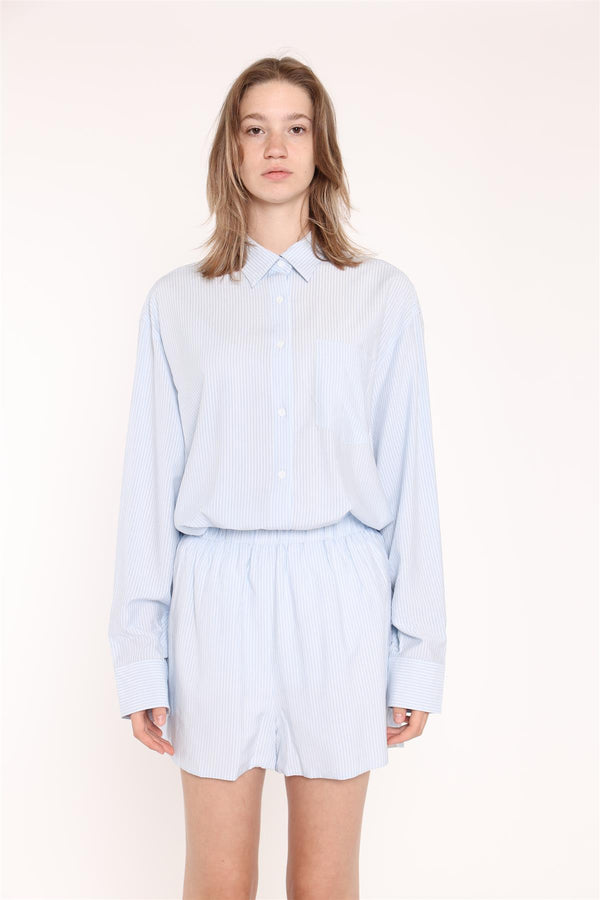 Glamorous Light-Blue Stripe Side Split Shorts