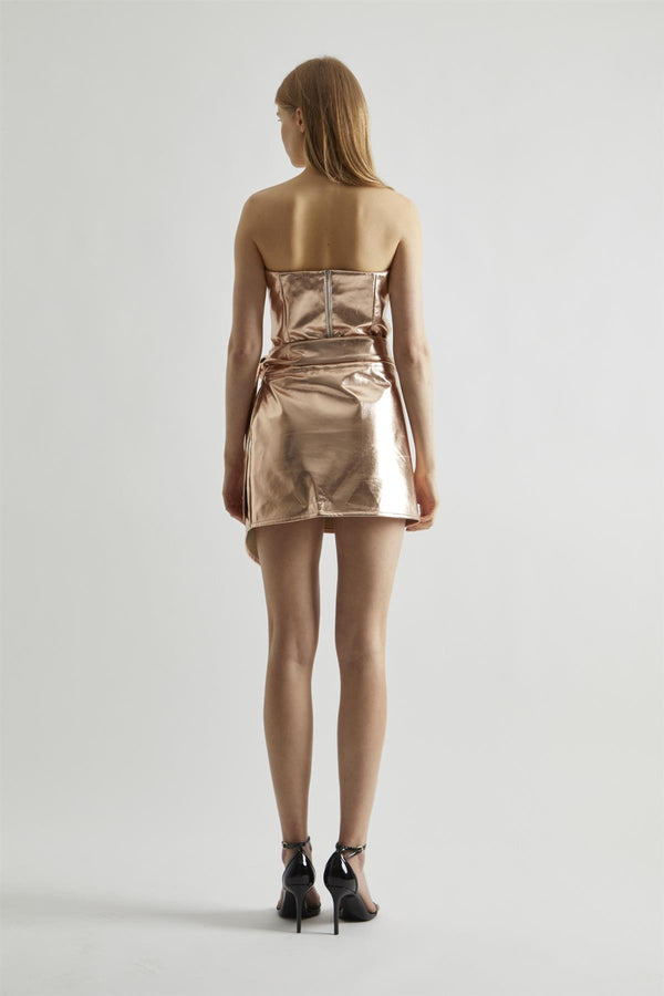 Glamorous Light-Copper PU Wrap Mini-Skirt