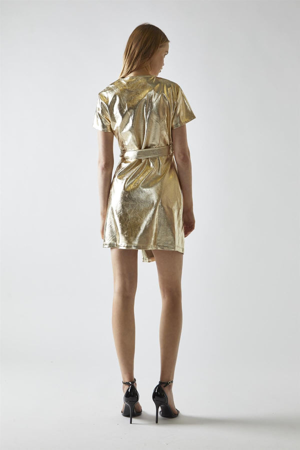 Glamorous Light-Gold PU Wrap Mini-Dress