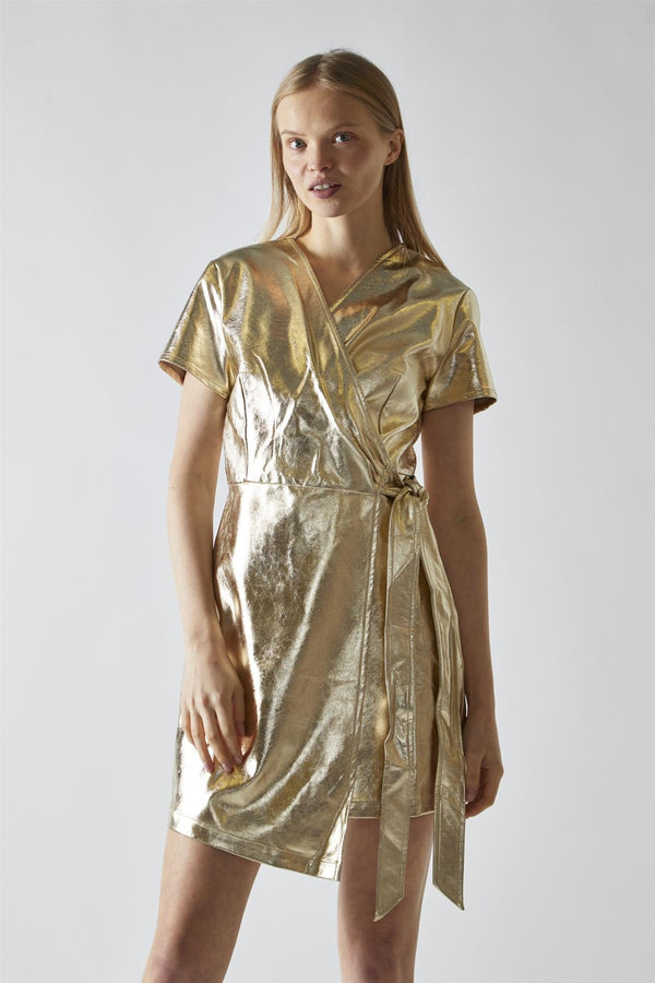 Glamorous Light-Gold PU Wrap Mini-Dress