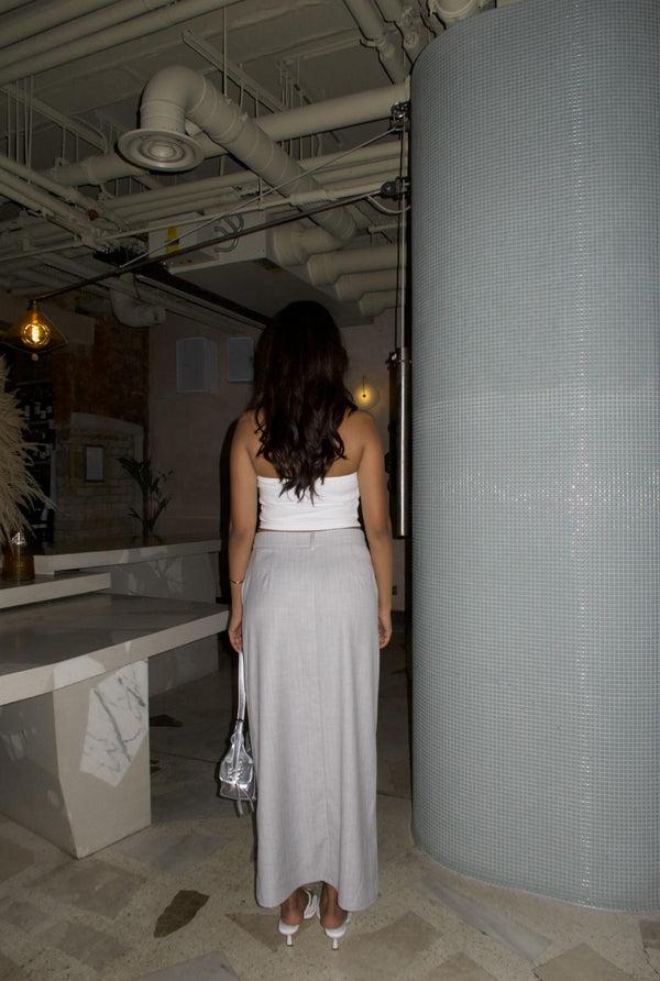 Glamorous Light-Grey-Pinstripe Pencil Maxi Skirts