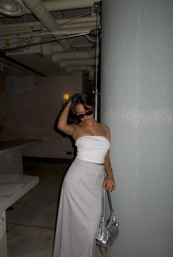 Glamorous Light-Grey-Pinstripe Pencil Maxi Skirts