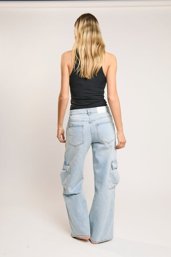 Glamorous Light Stonewash Cargo Wide-Leg-Jeans