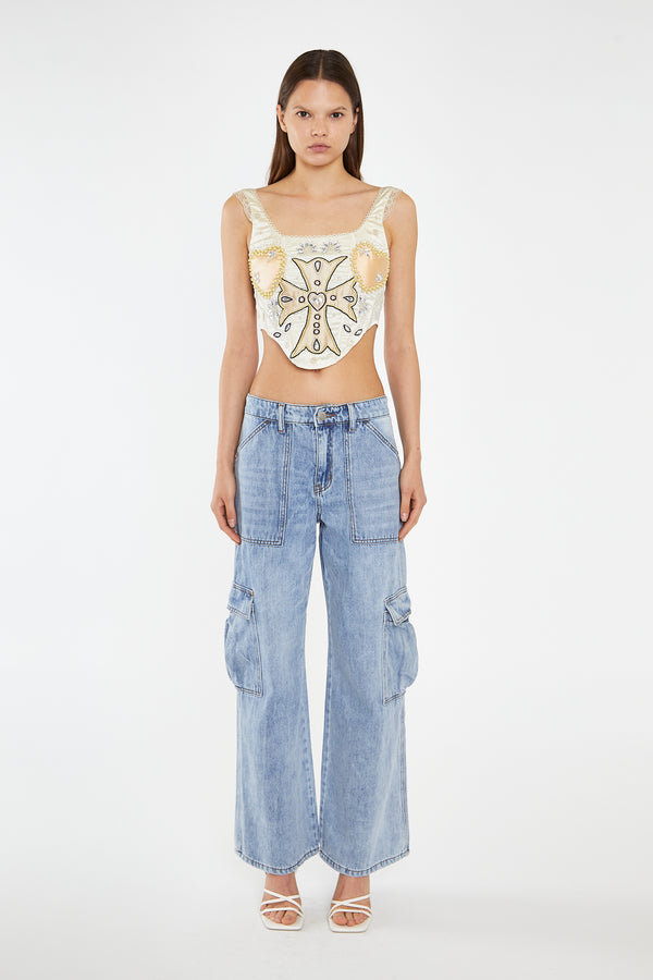 Glamorous Light Stonewash Cargo Wide-Leg-Jeans