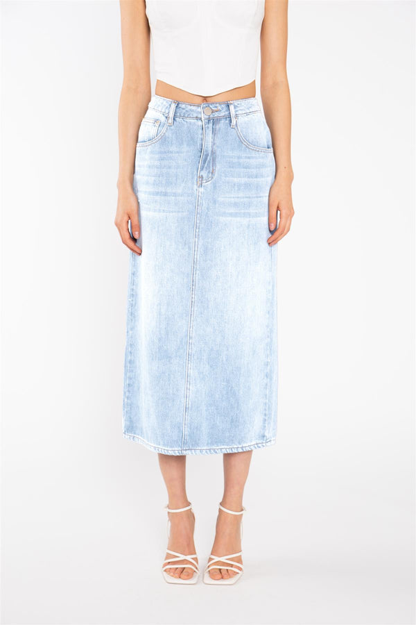 Glamorous Light Stonewash Straight-Fit Maxi-Skirt