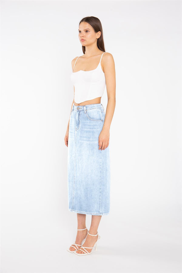 Glamorous Light Stonewash Straight-Fit Maxi-Skirt