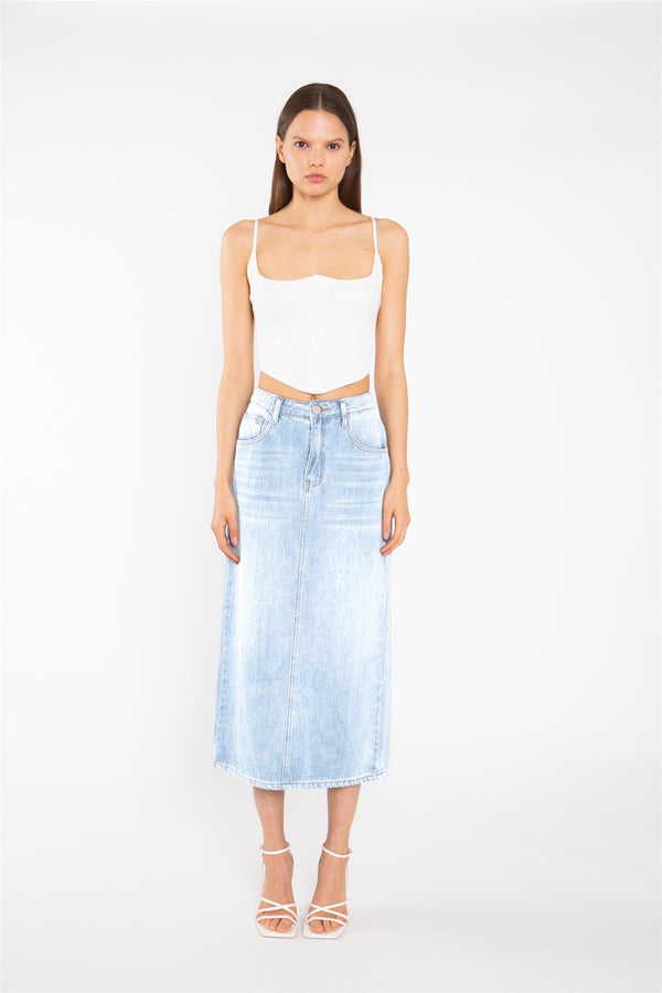 glamorous Light Stonewash Straight-Fit Maxi-Skirt