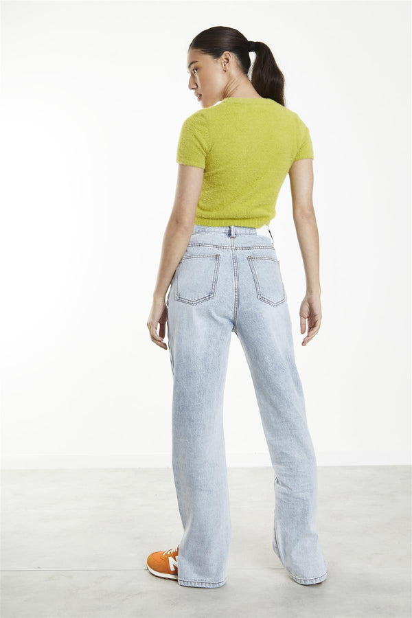 Glamorous Light Vintage Wash Split-Hem Mom-Jeans