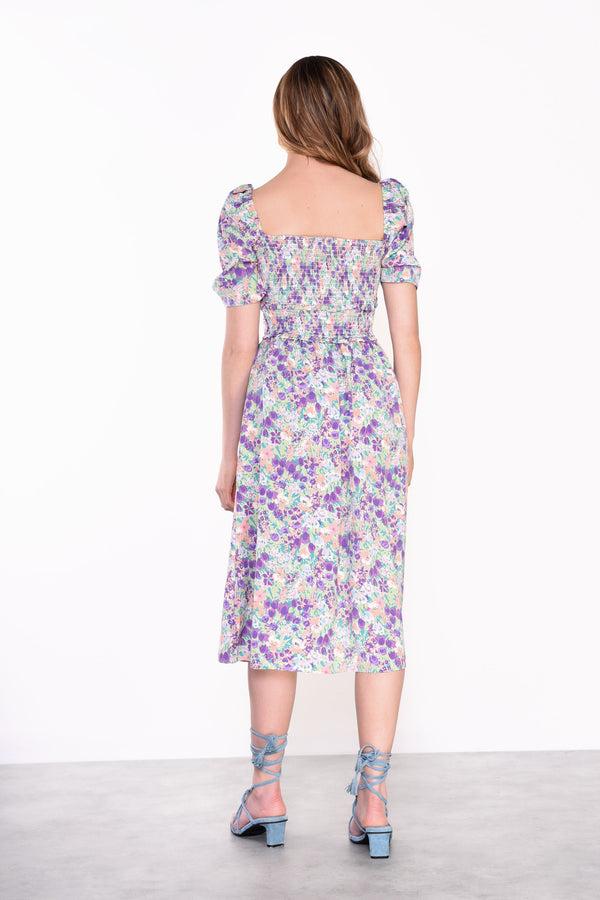 Glamorous Glamorous Lilac Garden Floral Square Neck Short Sleeve Midi Dress