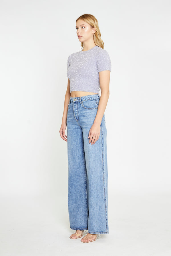 Glamorous Lilac-Glitter Short-Sleeve Knitted Top