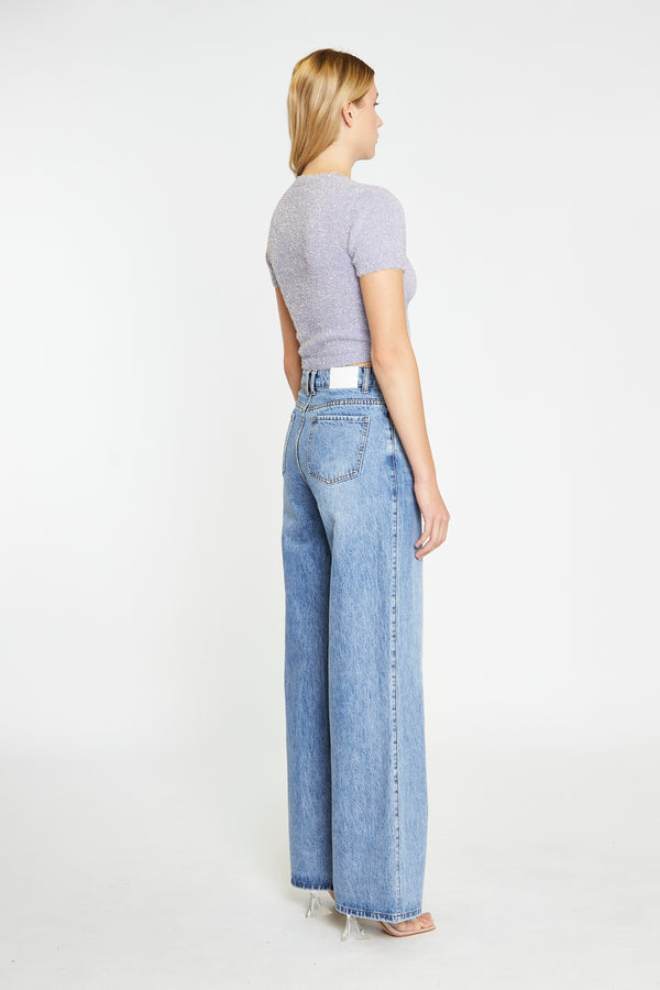 Glamorous Lilac-Glitter Short-Sleeve Knitted Top