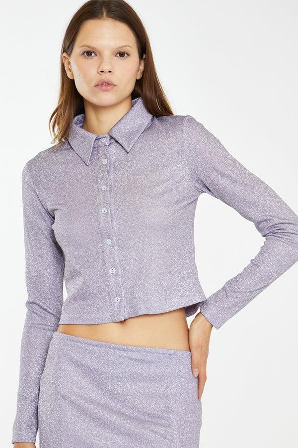 Glamorous Lilac-Glitter Skinny-Fit Shirt