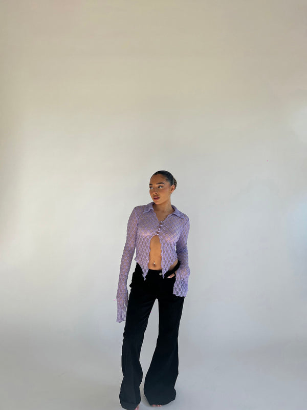 Glamorous Lilac Lace Open Front Top