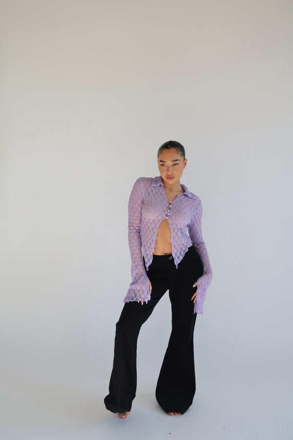 glamorous Lilac Lace Open Front Top