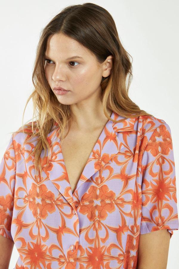 Glamorous Lilac-Orange Tribal Print Collared Shirt