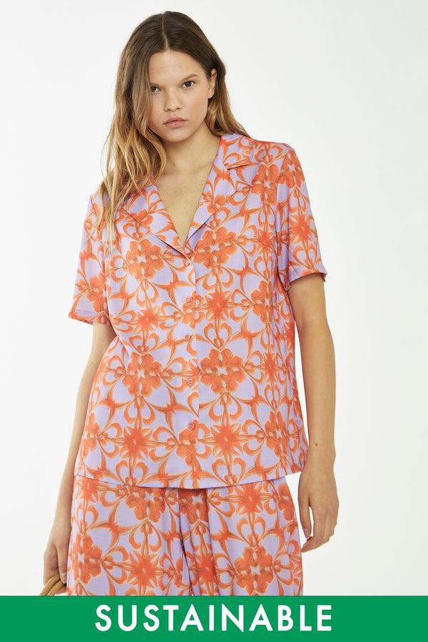 glamorous Lilac-Orange Tribal Print Collared Shirt