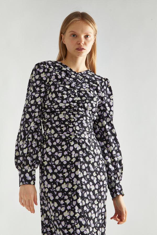 Glamorous Lilac-Rose Ruched-Front Midi-Dress