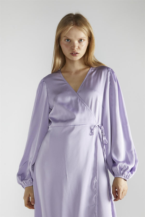 Glamorous Lilac-Satin Wrap Midi-Dress
