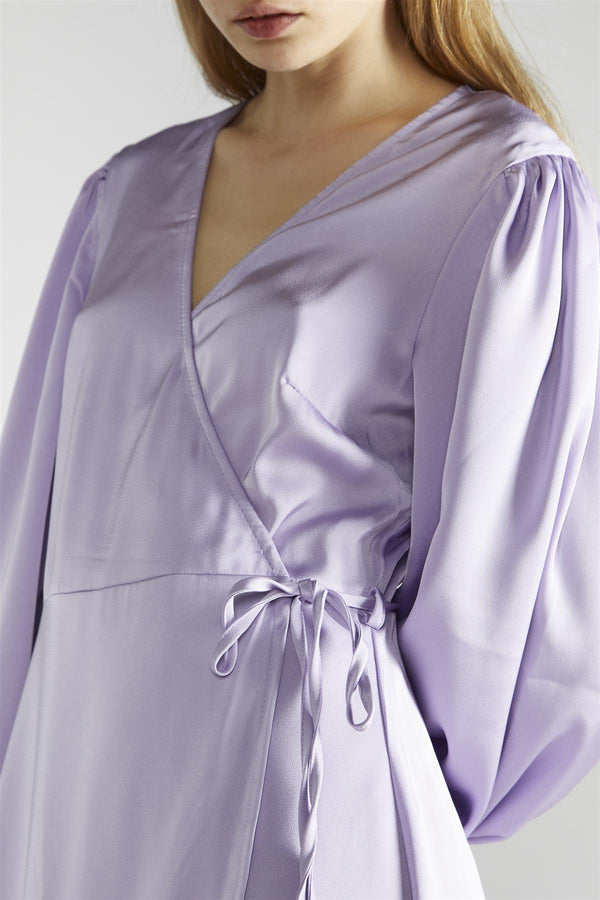 Glamorous Lilac-Satin Wrap Midi-Dress