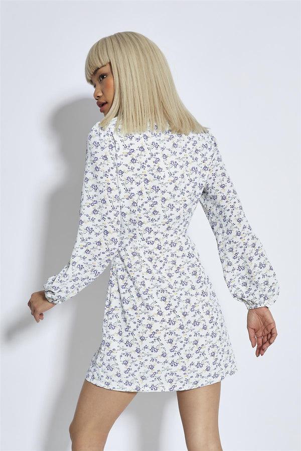 Glamorous Lilac-Yellow Ditsy V-Neck Mini-Dress