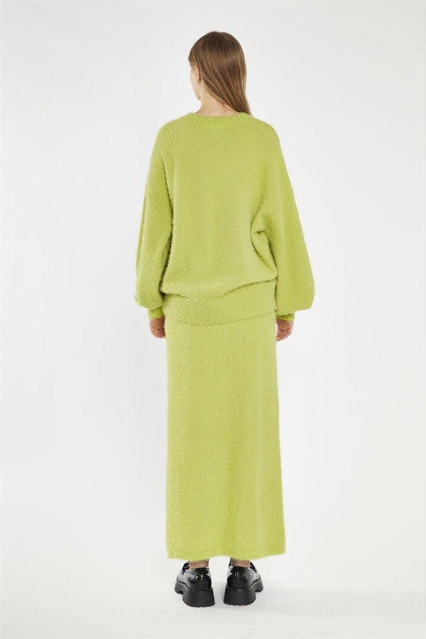 Glamorous Lime-Green Knitted Maxi-Skirt