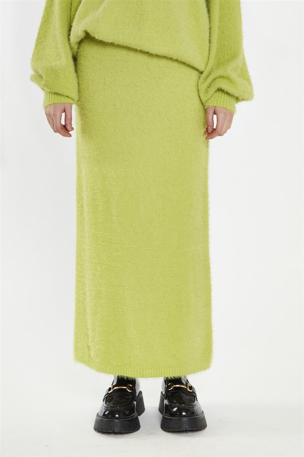 Glamorous Lime-Green Knitted Maxi-Skirt