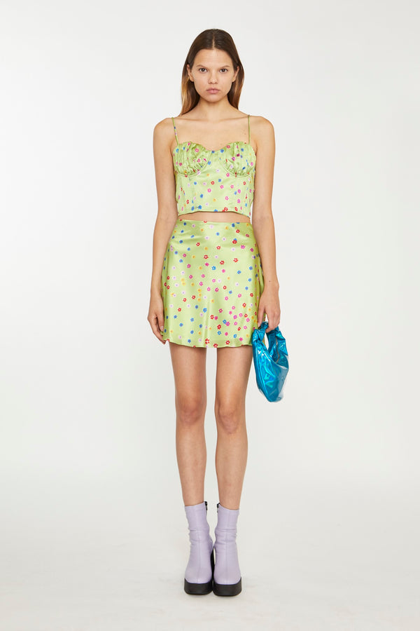 Glamorous Lime-Multi Daisy Ruched Bust Corset Top