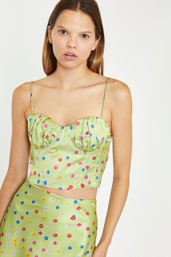 glamorous Lime-Multi Daisy Ruched Bust Corset Top