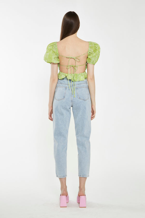 Glamorous Lime Organza Jacquard Open-Back Top