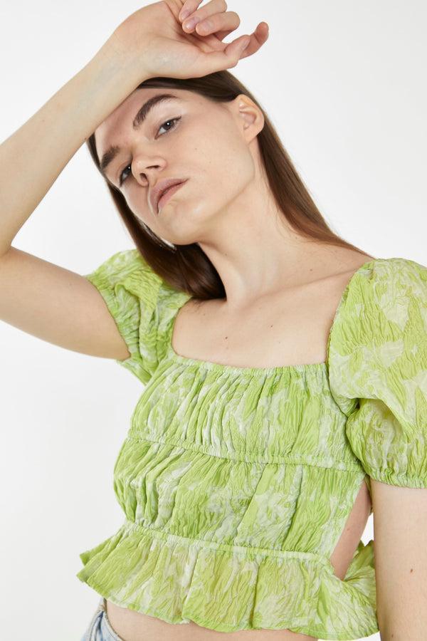Glamorous Lime Organza Jacquard Open-Back Top